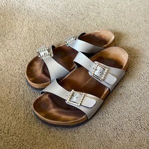 Silver Birkenstock sandals with sequins